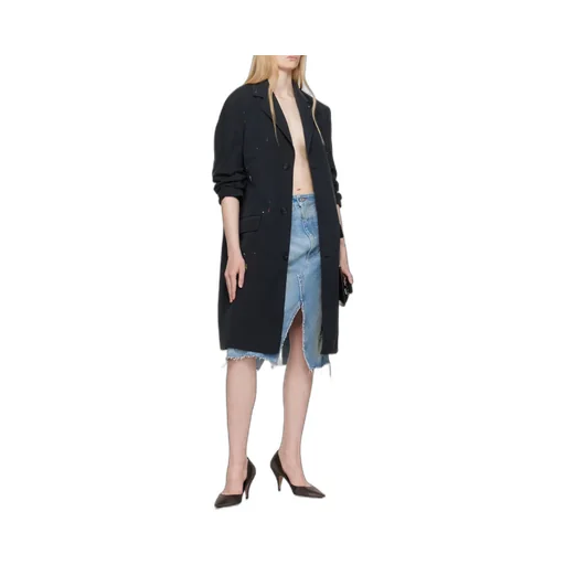 Ripped Front Slit Midi Denim Skirt