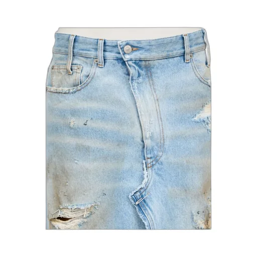Ripped Front Slit Midi Denim Skirt