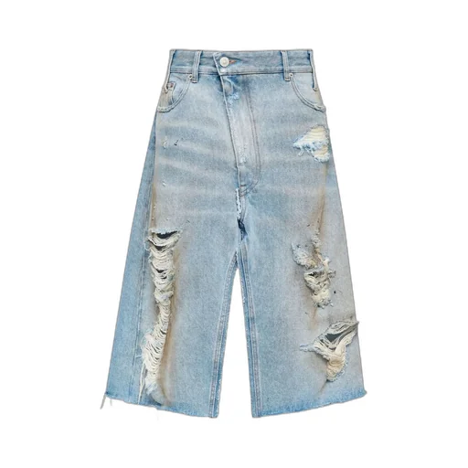 Ripped Front Slit Midi Denim Skirt