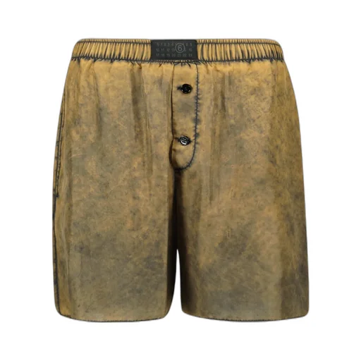 Distressed-Finish Thigh-Length Shorts