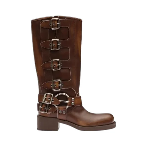 Buckle-Detailed Round Toe Boots
