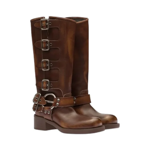 Buckle-Detailed Round Toe Boots