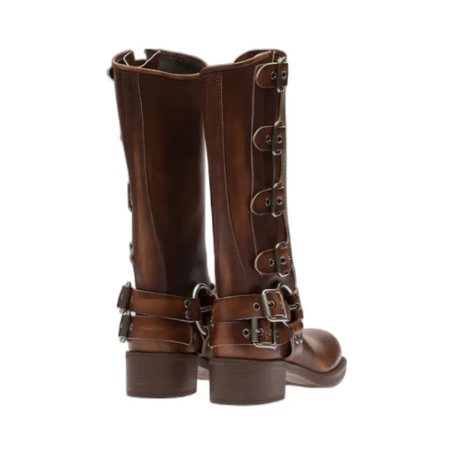 Buckle-Detailed Round Toe Boots