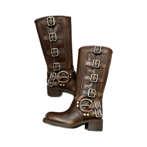 Buckle-Detailed Round Toe Boots