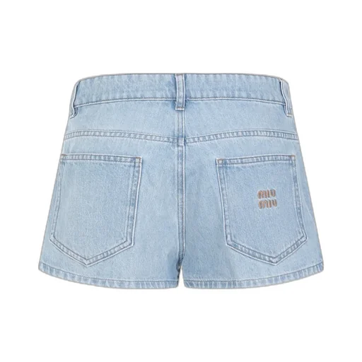 Logo Lettering Pleated Denim Shorts