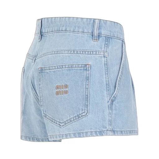 Logo Lettering Pleated Denim Shorts
