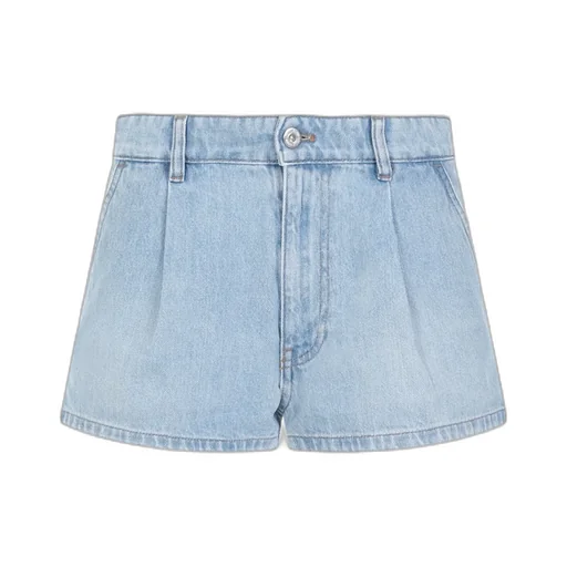 Logo Lettering Pleated Denim Shorts