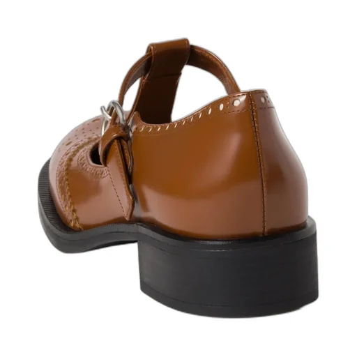 Round-Toe T-Strap Brogue Shoes