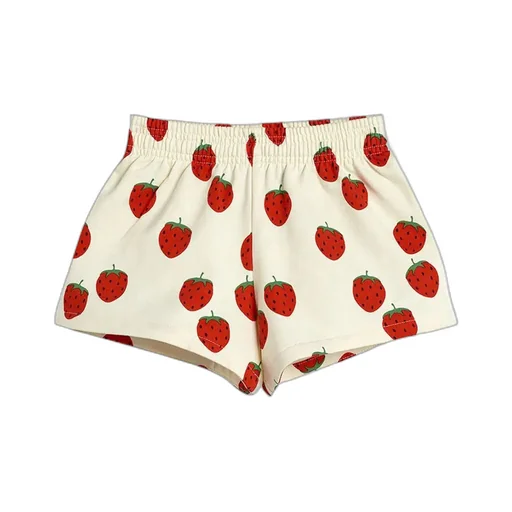 Organic Cotton Sweatshirt Shorts With Strawberry Print