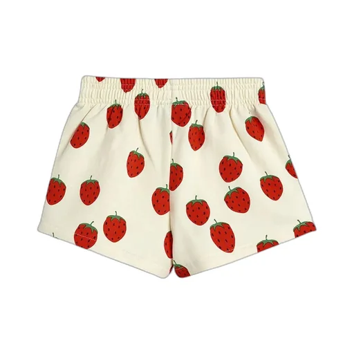 Organic Cotton Sweatshirt Shorts With Strawberry Print