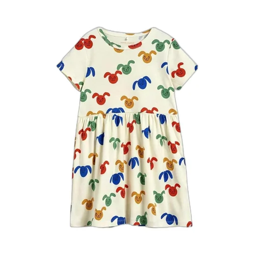 Baby Girl Organic Cotton Dress With All-Over Bunny Print