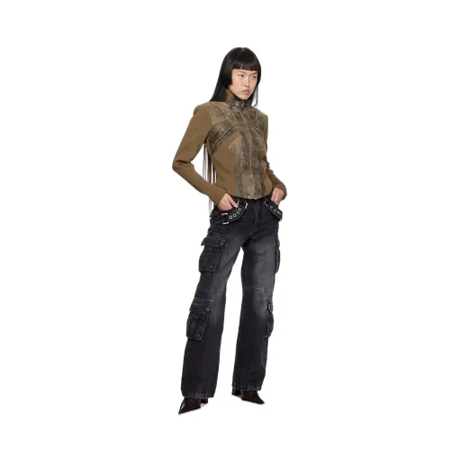 Cut-Out Straight-Leg Trousers