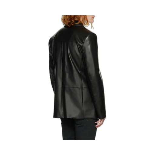 Button-Front Faux-Leather Jacket