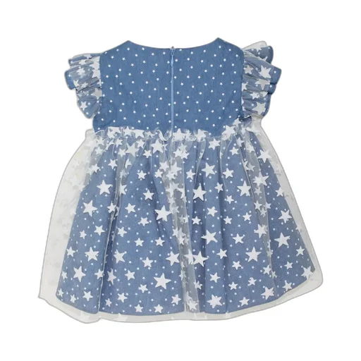 Denim Cotton Dress With Star Print