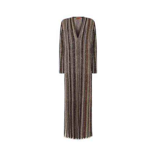 V-Neck Herringbone Stripe Knit Long Dress