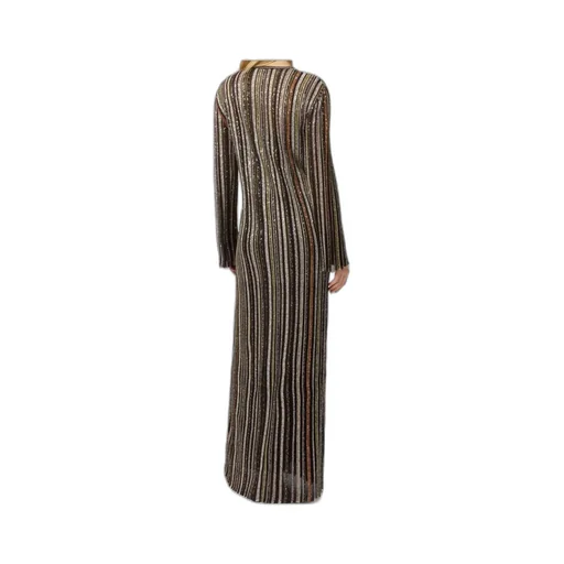 V-Neck Herringbone Stripe Knit Long Dress