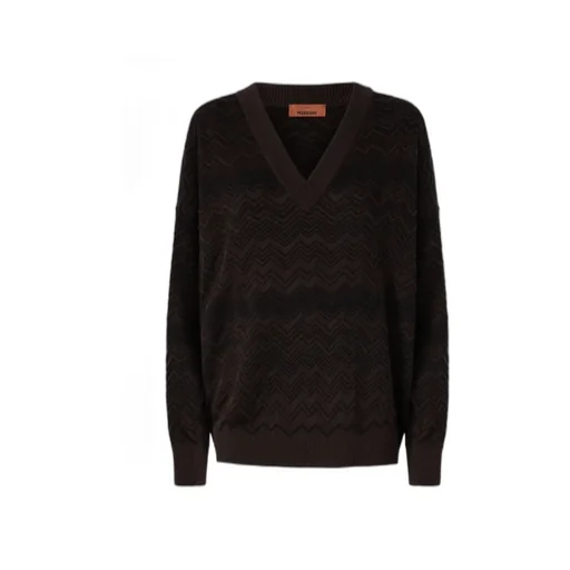 Chevron-Pattern V-Neck Jumper
