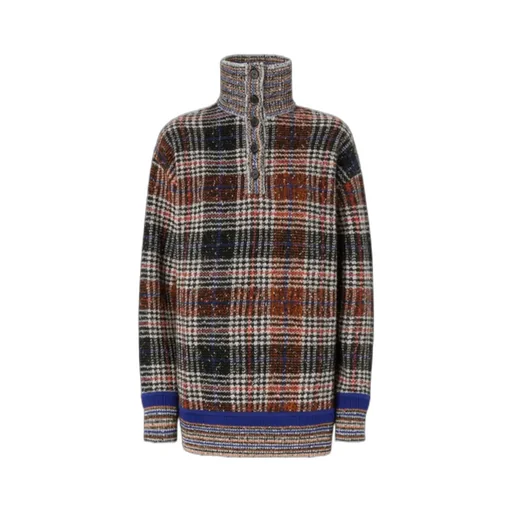 High-Neck Checked Sweater