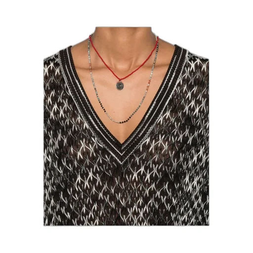 Geometric-Pattern V-Neck Sweater