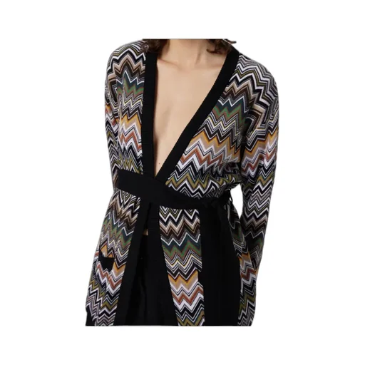 Chevron-Pattern Belted Cardigan