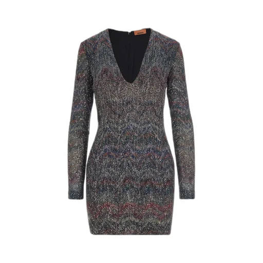 Zigzag-Knit Sequinned Mini Dress