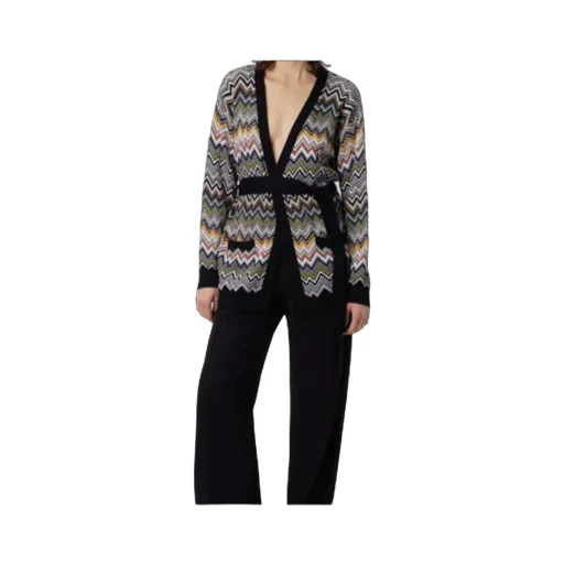 Chevron-Pattern Belted Cardigan