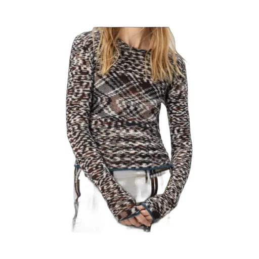 Crew Neck Sweater With Flame Pattern