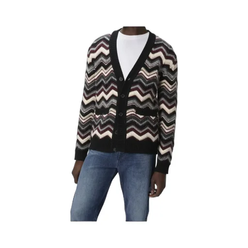Chevron-Pattern Pocket Cardigan