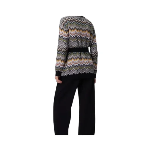 Chevron-Pattern Belted Cardigan