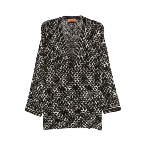 Geometric-Pattern V-Neck Sweater