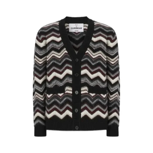 Chevron-Pattern Pocket Cardigan