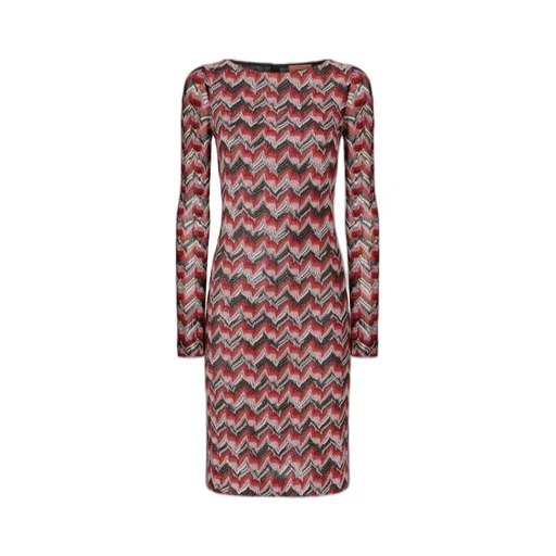 Chevron-Pattern Long-Sleeve Midi Dress