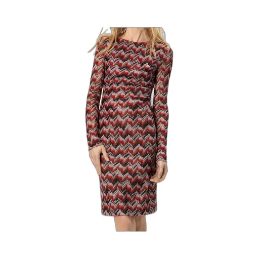 Chevron-Pattern Long-Sleeve Midi Dress