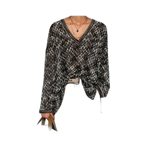 Geometric-Pattern V-Neck Sweater