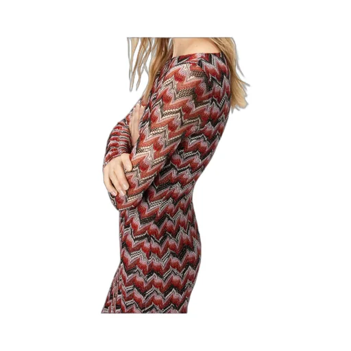 Chevron-Pattern Long-Sleeve Midi Dress