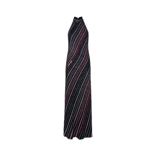 Halter Neck Herringbone Striped Knitted Long Dress