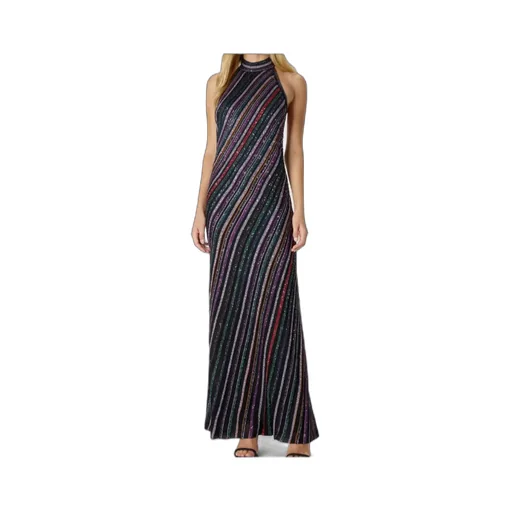 Halter Neck Herringbone Striped Knitted Long Dress