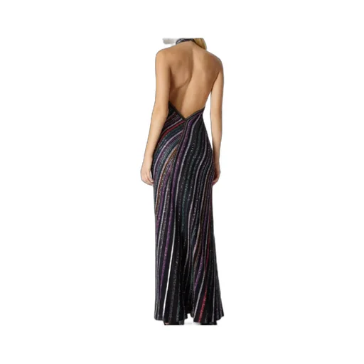 Halter Neck Herringbone Striped Knitted Long Dress