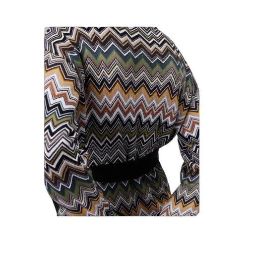 Chevron-Pattern Belted Cardigan
