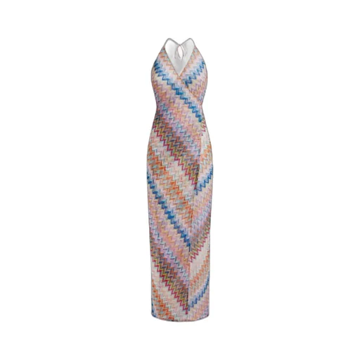 Sleeveless Chevron-Knit Maxi Dress