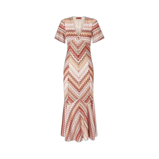 Serrated Zig Zag Pattern Long Flared Dress