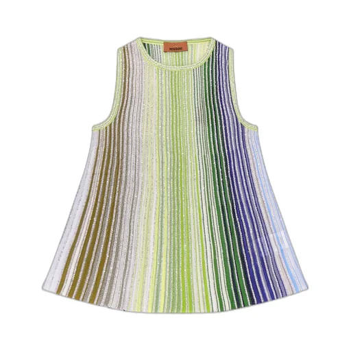 Sequin-Embellished Striped Sleeveless Top