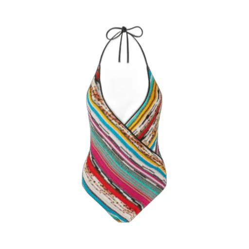 Striped Halterneck One-Piece Swimsuit