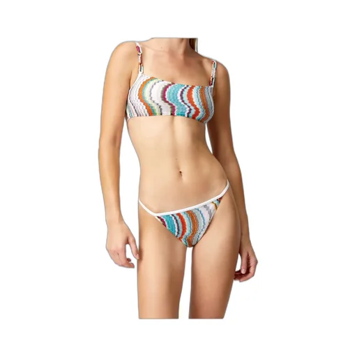 Lamé Wave Motif Bandeau Bikini