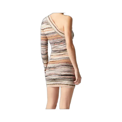 Lamé Embossed Wave Motif One-Shoulder Mini-Dress