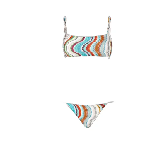 Lamé Wave Motif Bandeau Bikini