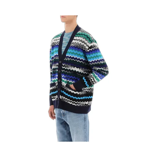 Zig-Zag Knitted Button-Up Cardigan