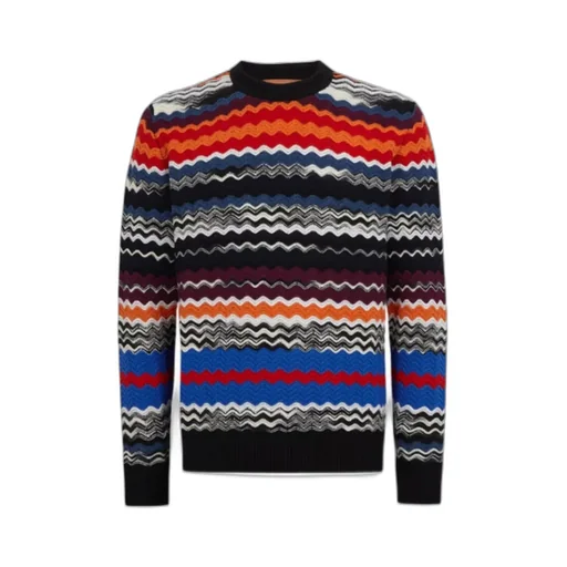 Zigzag-Woven Crewneck Knitted Jumper