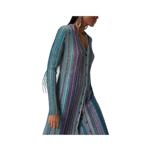 Sequinned Pleated Knit Long Cardigan