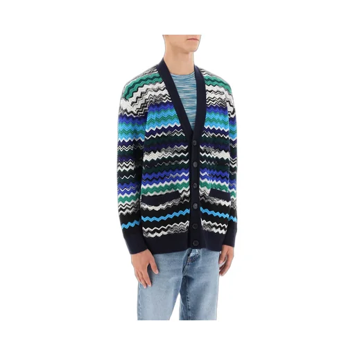 Zig-Zag Knitted Button-Up Cardigan